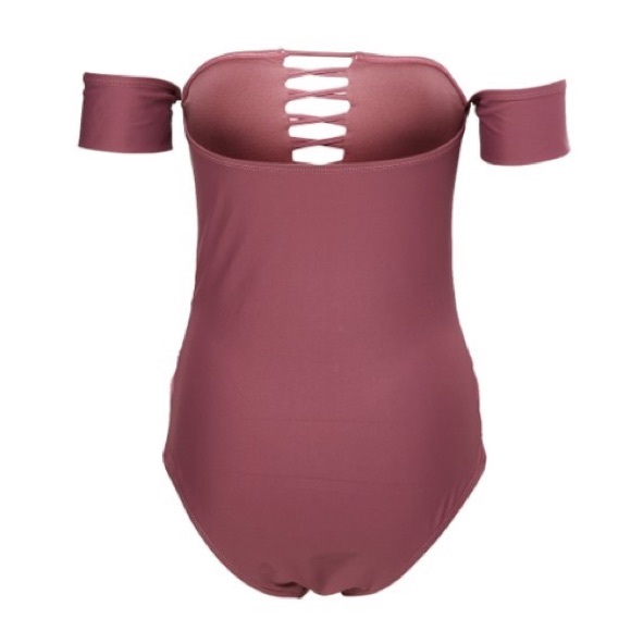 Mauve Lace Up One Piece Swimsuit - Picture 2 of 7